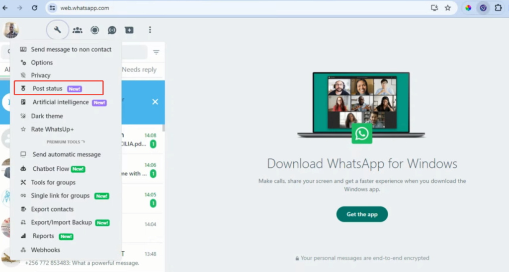 Hoe to add to your status on JTWhatsApp desjtop?