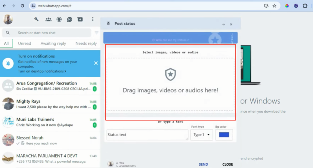 Hoe to add to your status on JTWhatsApp desjtop?