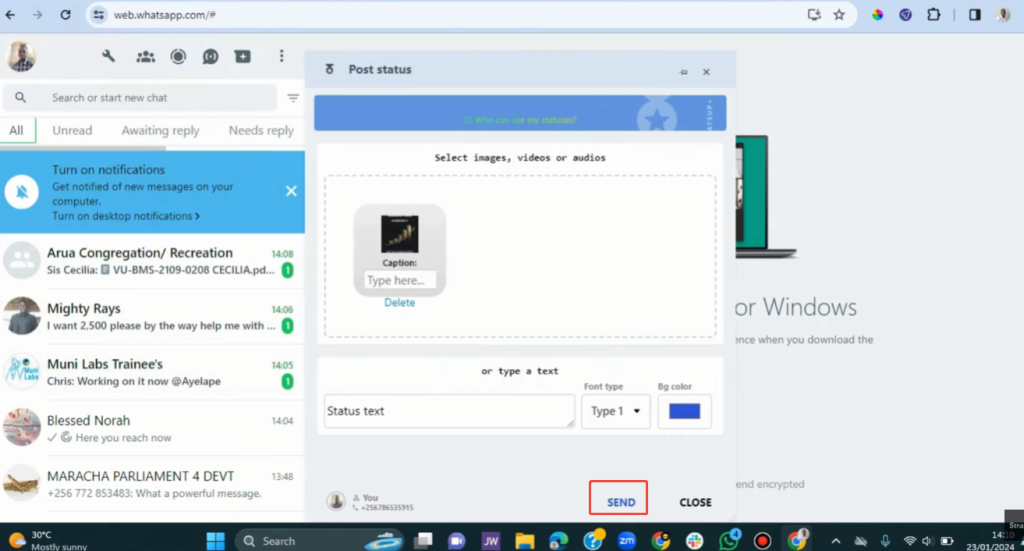 Hoe to add to your status on JTWhatsApp desjtop?